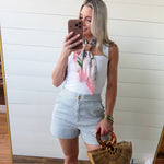 Pinstripe Cuffed Mini Denim Shorts In Blue - Infinity Raine