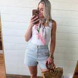 Pinstripe Cuffed Mini Denim Shorts In Blue - Infinity Raine