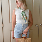 Pinstripe Cuffed Mini Denim Shorts In Blue - Infinity Raine