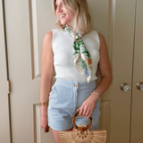 Pinstripe Cuffed Mini Denim Shorts In Blue - Infinity Raine