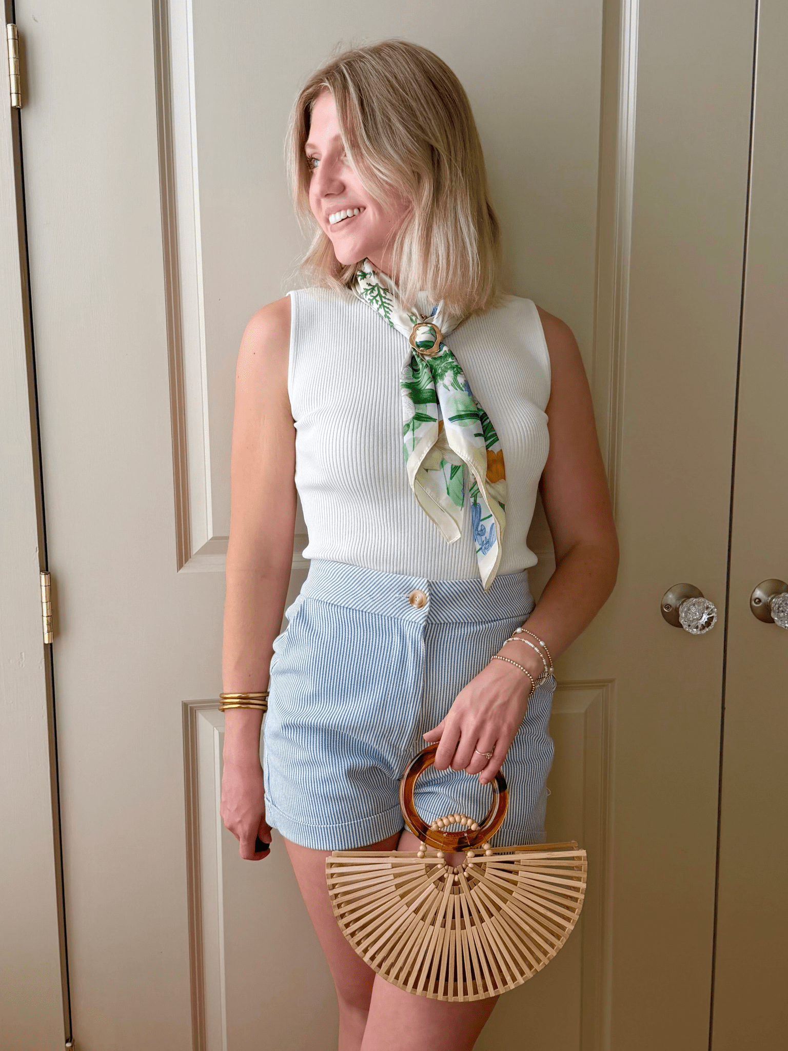 Pinstripe Cuffed Mini Denim Shorts In Blue - Infinity Raine