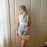 Pinstripe Cuffed Mini Denim Shorts In Blue - Infinity Raine