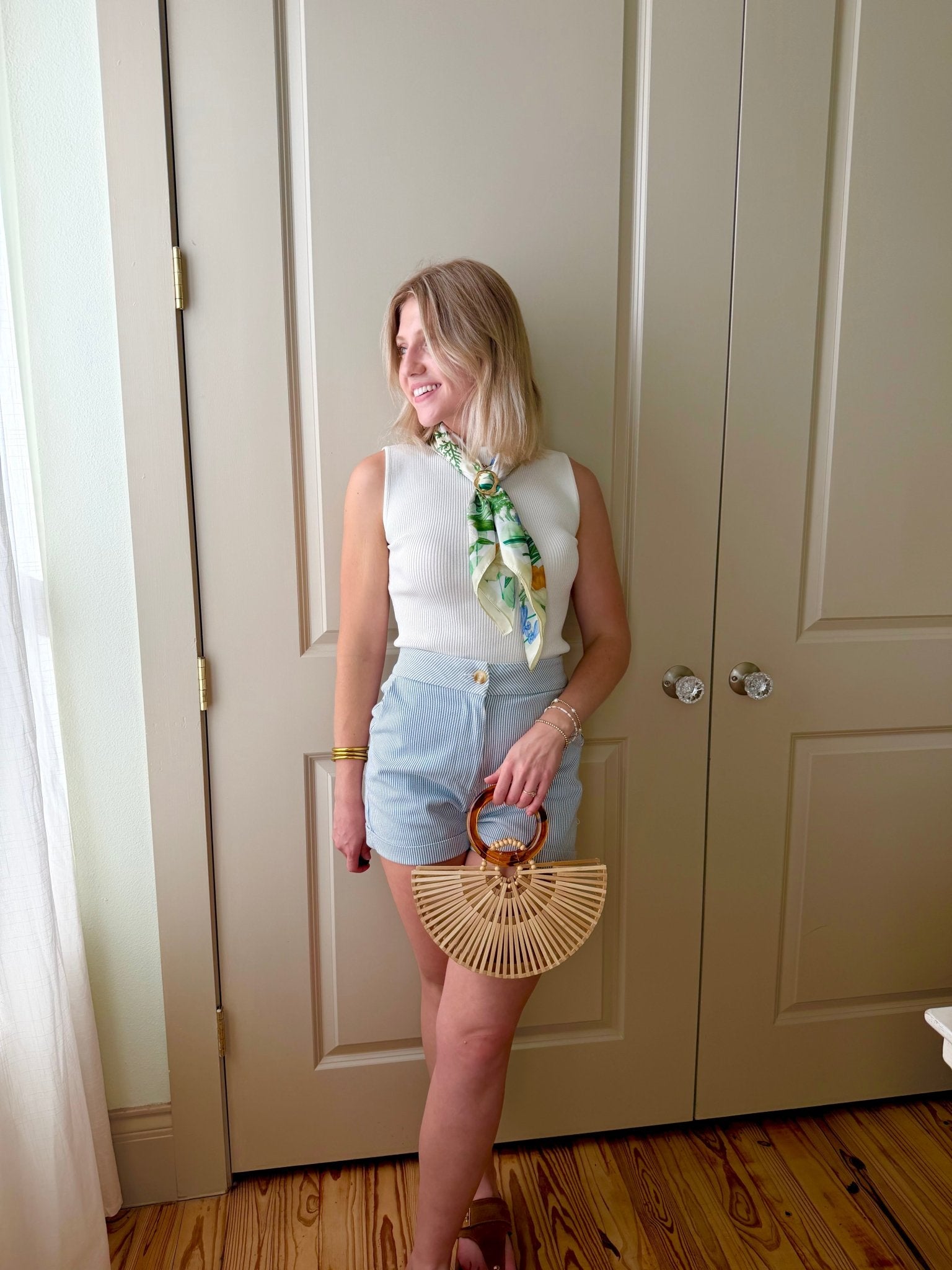 Pinstripe Cuffed Mini Denim Shorts In Blue - Infinity Raine