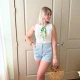 Pinstripe Cuffed Mini Denim Shorts In Blue - Infinity Raine