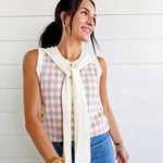 Plaid Knit Detachable Shawl Wrap Sweater Tank Top In Khaki - Infinity Raine