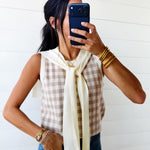 Plaid Knit Detachable Shawl Wrap Sweater Tank Top In Khaki - Infinity Raine