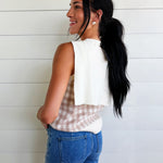 Plaid Knit Detachable Shawl Wrap Sweater Tank Top In Khaki - Infinity Raine