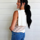 Plaid Knit Detachable Shawl Wrap Sweater Tank Top In Khaki - Infinity Raine