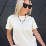 Plain Round Neck Short Sleeve T-Shirt In Apricot - Infinity Raine
