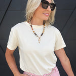 Plain Round Neck Short Sleeve T-Shirt In Apricot - Infinity Raine