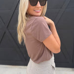 Plain Round Neck Short Sleeve T-Shirt In Coffee Brown - Infinity Raine