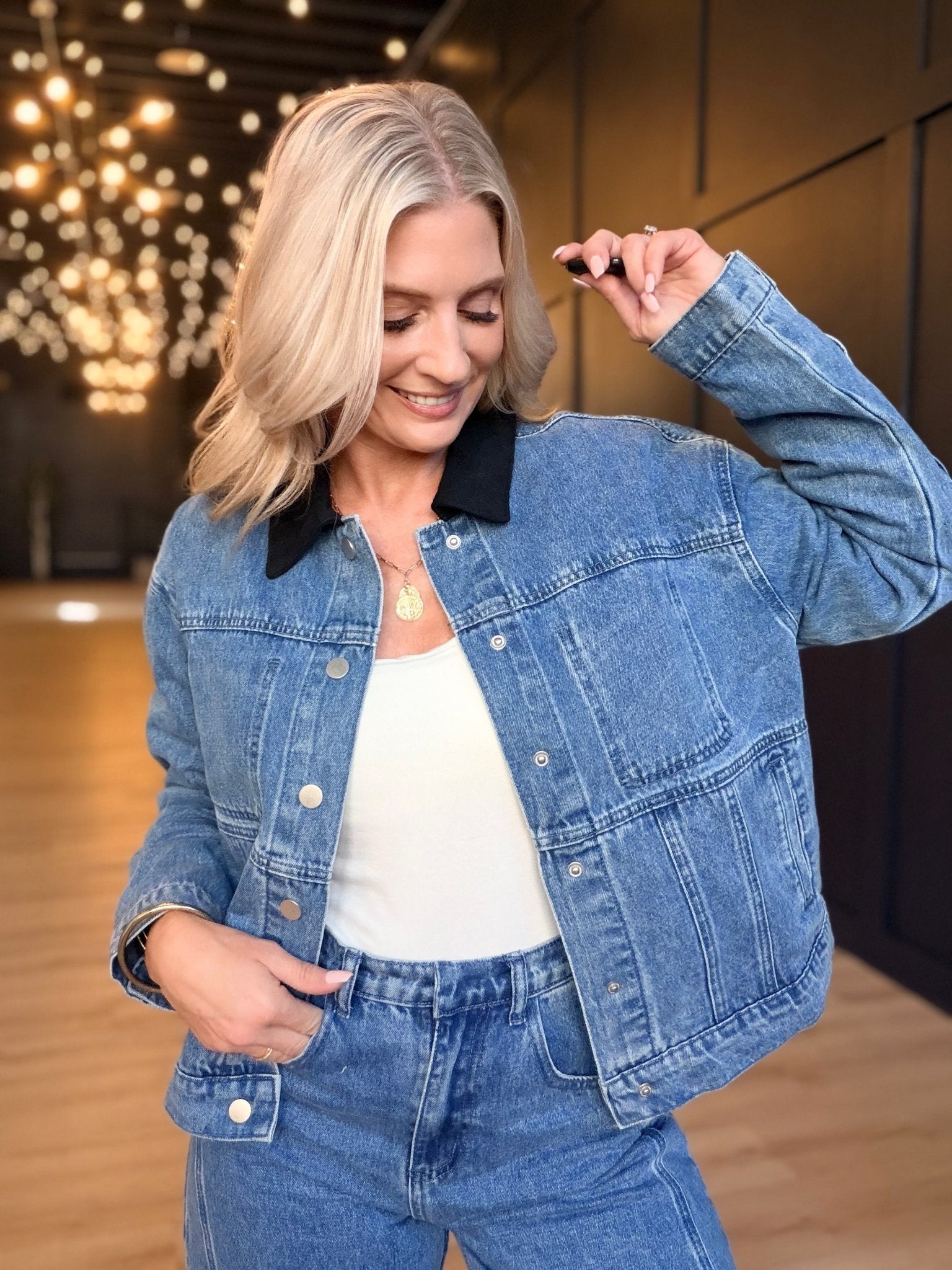 Plot Twist Denim Jacket In Mid Wash - Infinity Raine