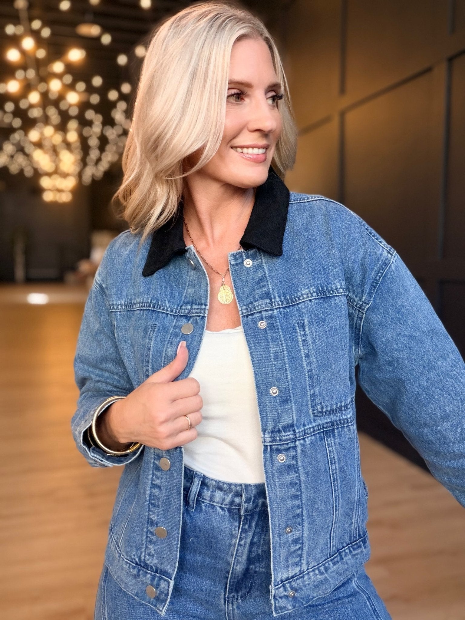 Plot Twist Denim Jacket In Mid Wash - Infinity Raine