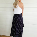 Polka Dot A-Line Midi Skirt In Navy - Infinity Raine