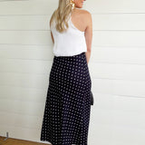 Polka Dot A-Line Midi Skirt In Navy - Infinity Raine