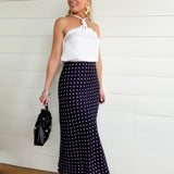 Polka Dot A-Line Midi Skirt In Navy - Infinity Raine