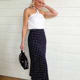 Polka Dot A-Line Midi Skirt In Navy - Infinity Raine