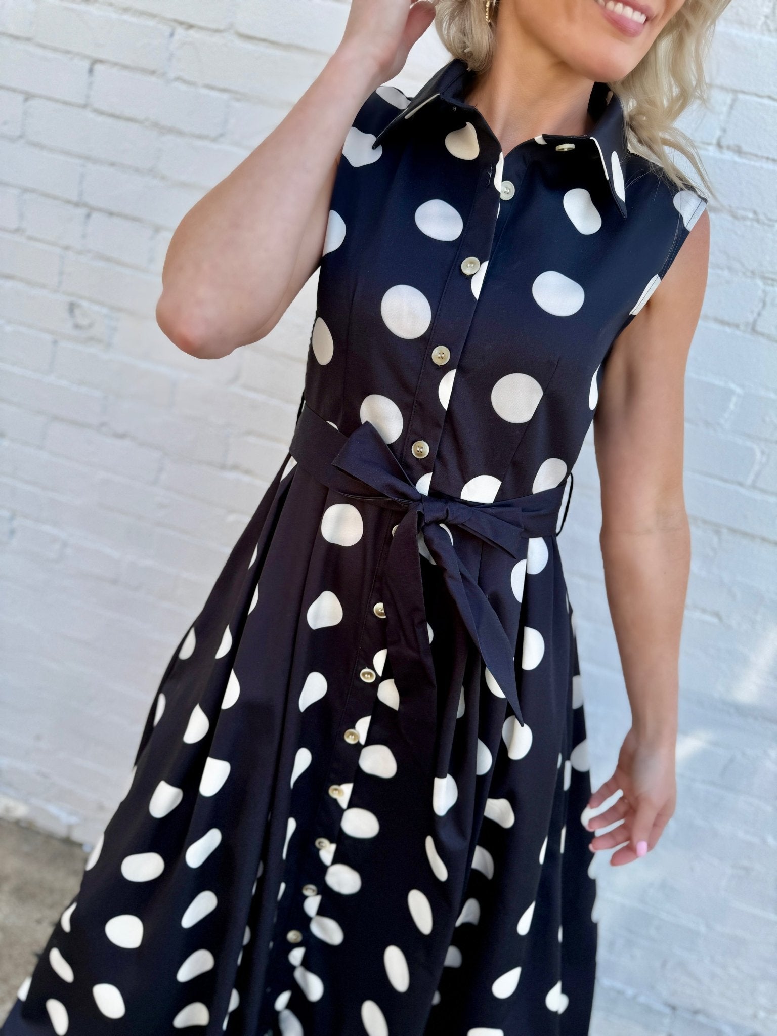 Polka Dot Button Down Belted Dress XL