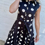 Polka Dot Button Down Belted Shirt Maxi Dress In Black - Infinity Raine