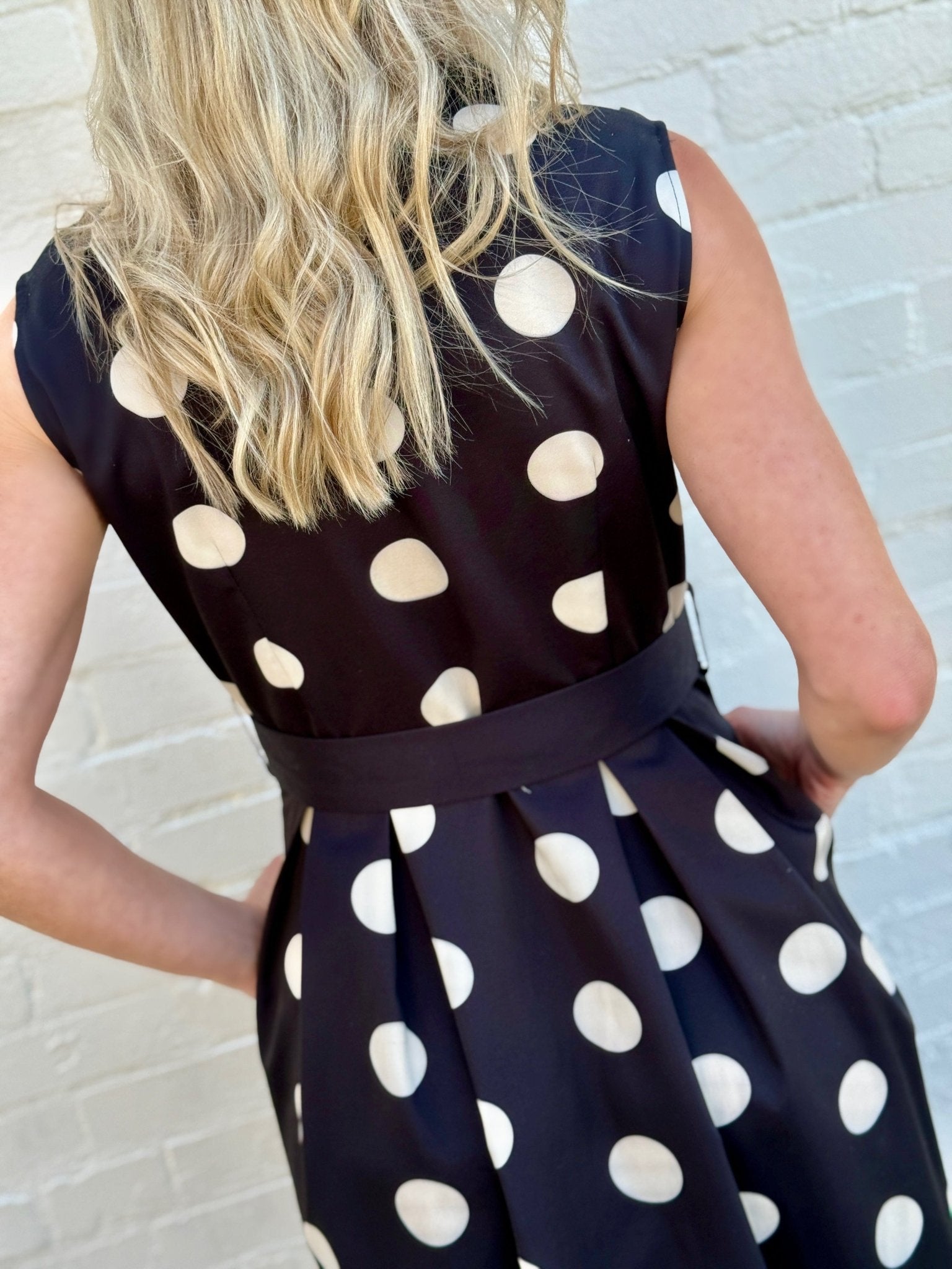 blue dress with black polka dots Navy Polka Dot Jacquard Angela Midi Dress