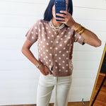 Polka Dot Button Down Casual Sweater Cardigan In Dark Khaki - Infinity Raine