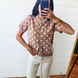 Polka Dot Button Down Casual Sweater Cardigan In Dark Khaki - Infinity Raine
