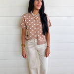 Polka Dot Button Down Casual Sweater Cardigan In Dark Khaki - Infinity Raine