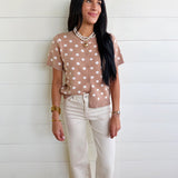 Polka Dot Button Down Casual Sweater Cardigan In Dark Khaki - Infinity Raine