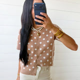 Polka Dot Button Down Casual Sweater Cardigan In Dark Khaki - Infinity Raine