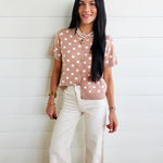 Polka Dot Button Down Casual Sweater Cardigan In Dark Khaki - Infinity Raine