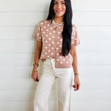 Polka Dot Button Down Casual Sweater Cardigan In Dark Khaki - Infinity Raine
