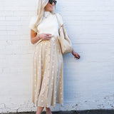 Polka Dot Button Down Midi Skirt In Khaki - Infinity Raine