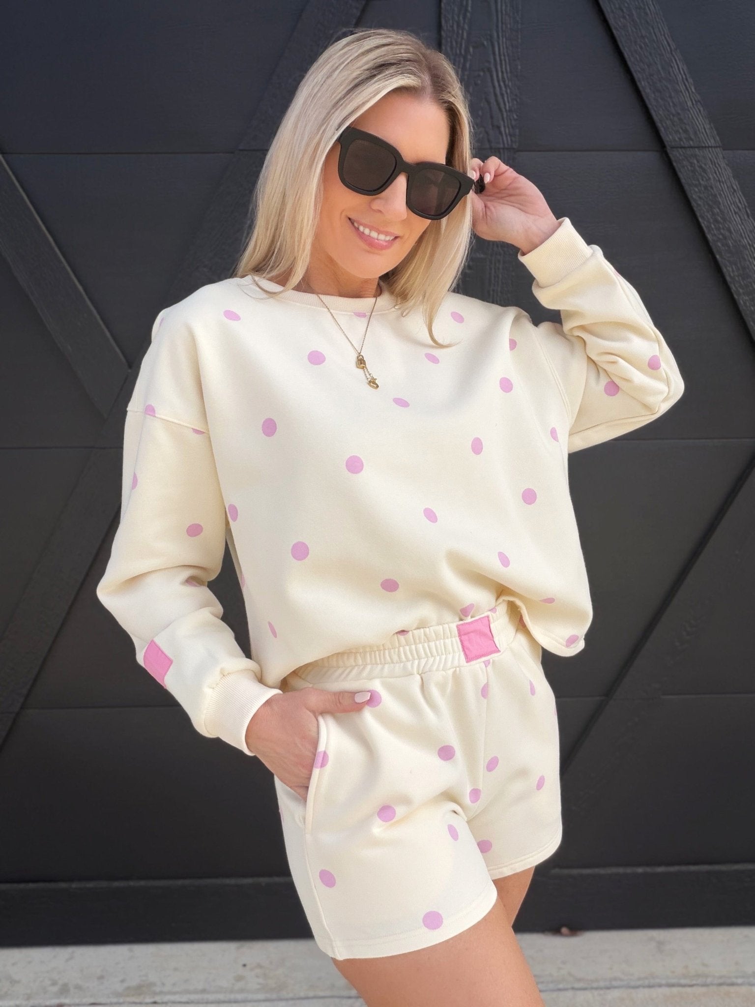 Polka Dot Printed Shorts In Cream/Pink - Infinity Raine