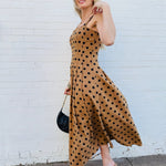 Polka Dot Seam Detail Maxi Dress In Mocha - Infinity Raine