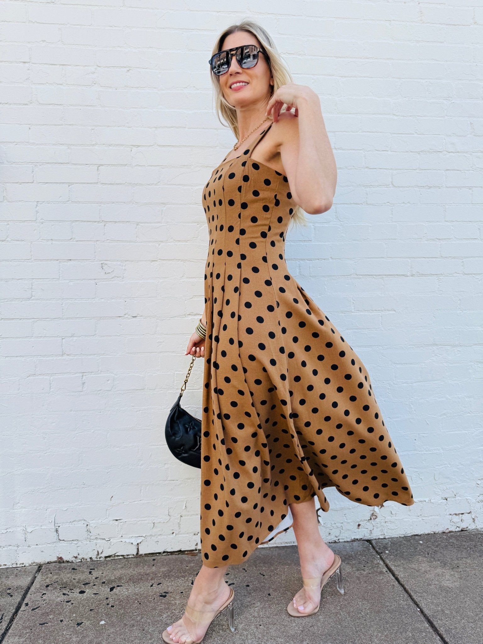 Polka Dot Seam Detail Maxi Dress In Mocha - Infinity Raine