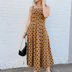 Polka Dot Seam Detail Maxi Dress In Mocha - Infinity Raine