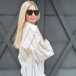 Striped Bubble Sleeve Button Up In Cream - Infinity Raine