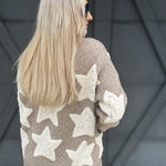 Oversized Star Sherpa Cardigan In Khaki - Infinity Raine