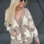 Oversized Star Sherpa Cardigan In Khaki - Infinity Raine