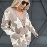 Oversized Star Sherpa Cardigan In Khaki - Infinity Raine