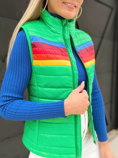 Striped Puffer Vest-Green - Infinity Raine