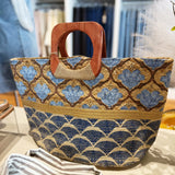 Printed Jute Tote-Blue - Infinity Raine