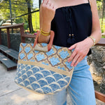 Printed Jute Tote-Blue - Infinity Raine
