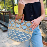 Printed Jute Tote-Blue - Infinity Raine