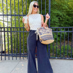 Printed Jute Tote-Navy - Infinity Raine