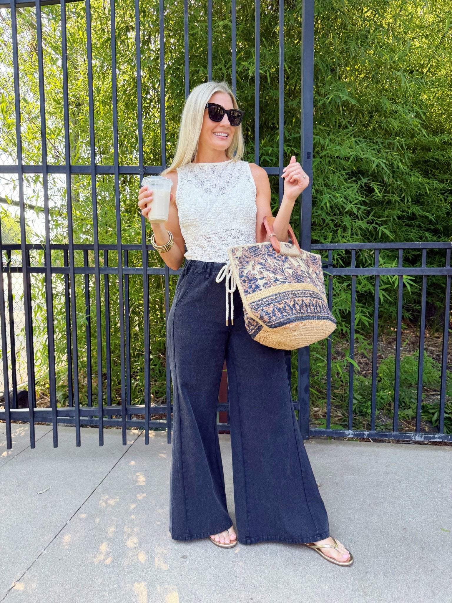 Printed Jute Tote-Navy - Infinity Raine
