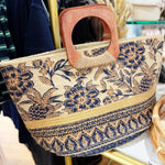 Printed Jute Tote-Navy - Infinity Raine