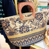 Printed Jute Tote-Navy - Infinity Raine