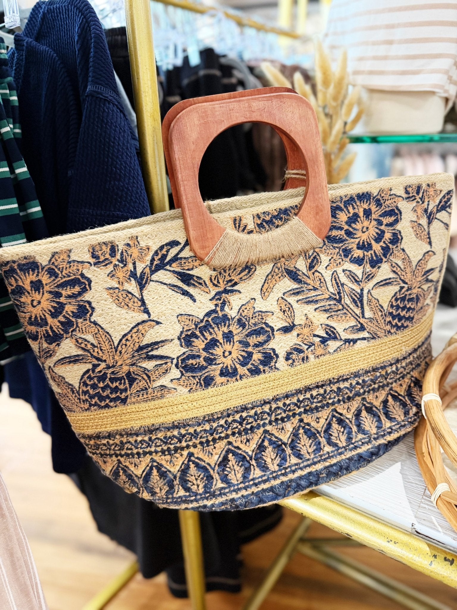 Printed Jute Tote-Navy - Infinity Raine