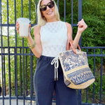 Printed Jute Tote-Navy - Infinity Raine